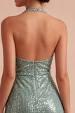 Sparkly Light Green Halter Neck Tight Mini Sequins Cocktail Dress