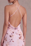 Pink Halter Neck Floral Asymmetrical Cocktail Dress with Ruffles