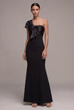One Shoulder Mermaid Long Black Tie Dress