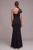 One Shoulder Mermaid Long Black Tie Dress