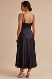 A Line Spaghetti Straps Midi Cocktail Dress with Slit