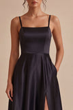 A Line Spaghetti Straps Midi Cocktail Dress with Slit
