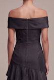 A Line Off the Shoulder Long Black Tie Dress with Ruffles