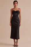 Black Sheath Spaghetti Straps Midi Cocktail Dress