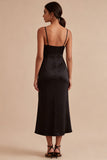Black Sheath Spaghetti Straps Midi Cocktail Dress