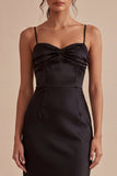 Black Sheath Spaghetti Straps Midi Cocktail Dress
