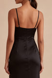 Black Sheath Spaghetti Straps Midi Cocktail Dress