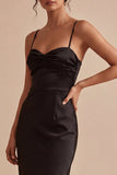 Black Sheath Spaghetti Straps Midi Cocktail Dress