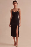Sheath Spaghetti Straps Little Black Dress with Slit