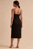 Sheath Spaghetti Straps Little Black Dress with Slit
