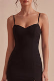 Sheath Spaghetti Straps Little Black Dress with Slit