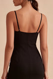 Sheath Spaghetti Straps Little Black Dress with Slit
