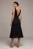 A Line V-Neck Ruched Midi Cocktail Dress