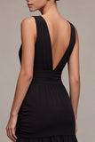 A Line V-Neck Ruched Midi Cocktail Dress