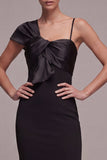 Mermaid Asymmetrical Neck Midi Black Tie Dress
