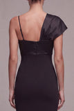 Mermaid Asymmetrical Neck Midi Black Tie Dress