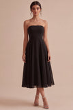 Strapless A Line Simple Little Black Dress