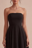 Strapless A Line Simple Little Black Dress