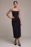 Sheath Ruched Spaghetti Straps Little Black Dress