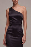 Black One Shoulder Mermaid Long Evening Dress with Slit