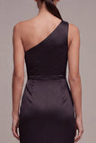 Black One Shoulder Mermaid Long Evening Dress with Slit
