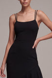 Black Bodycon Spaghetti Straps Asymmetrical Cocktail Dress with Ruffles