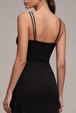 Black Bodycon Spaghetti Straps Asymmetrical Cocktail Dress with Ruffles