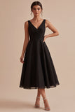 A Line V-Neck Elegant Little Black Dress