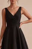 A Line V-Neck Elegant Little Black Dress