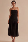 A Line Spaghetti Straps Ruched Little Black Dress
