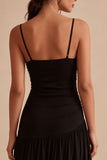 A Line Spaghetti Straps Ruched Little Black Dress