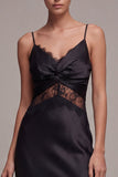Black Mermaid Spaghetti Straps Midi Evening Dress with Lace