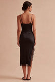 Black Bodycon Cowl Neck Midi Cocktail Dress with Slit