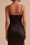 Black Bodycon Cowl Neck Midi Cocktail Dress with Slit