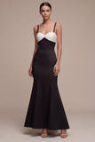 Black and White Mermaid Spaghetti Straps Long Evening Dress