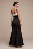 Black and White Mermaid Spaghetti Straps Long Evening Dress