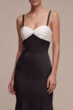Black and White Mermaid Spaghetti Straps Long Evening Dress