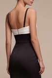 Black and White Mermaid Spaghetti Straps Long Evening Dress