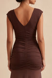 Brown Mermaid V-Neck Ruched Long Evening Dress