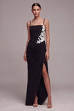Black Mermaid Spaghetti Straps Long Evening Dress with Slit