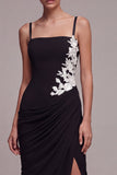 Black Mermaid Spaghetti Straps Long Evening Dress with Slit