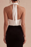 Halter Mermaid Black and White Keyhole Long Evening Dress with Slit