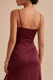 Burgundy Mermaid Spaghetti Straps Long Evening Dress with Ruffle Slit