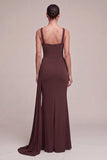 Brown Mermaid Square Neck Long Evening Dress with Cape