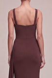 Brown Mermaid Square Neck Long Evening Dress with Cape