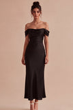 Black Off the Shoulder Mermaid Satin Evening Dress