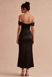 Black Off the Shoulder Mermaid Satin Evening Dress