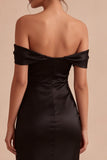 Black Off the Shoulder Mermaid Satin Evening Dress