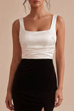 Mermaid Black and White Colorblock Square Neck Evening Dress with Slit