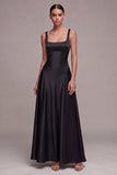 A Line Plum Square Neck Long Satin Evening Dress